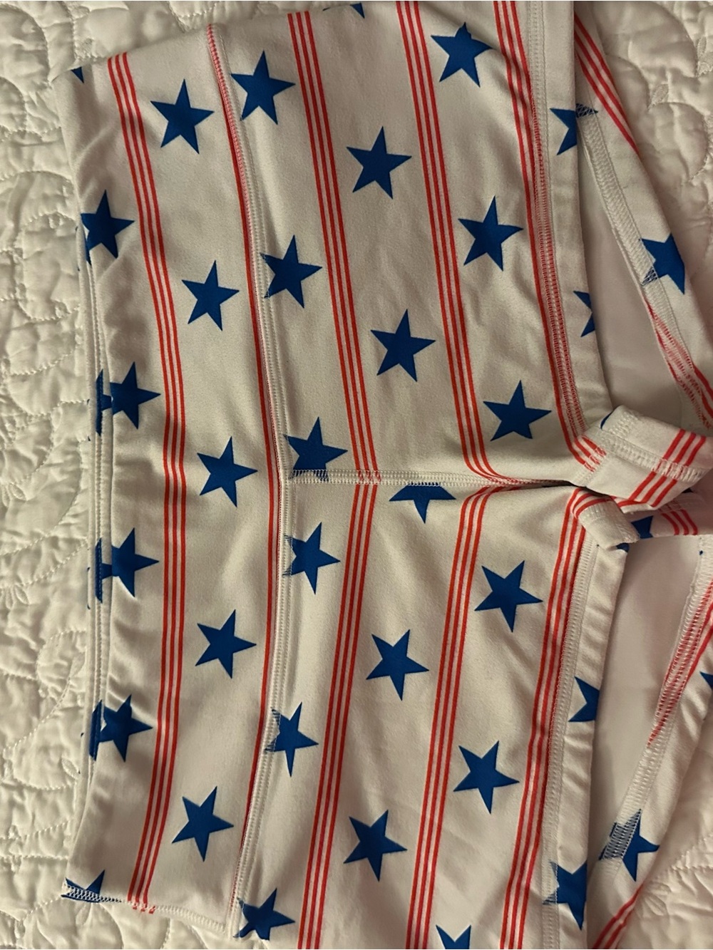 Fleo White Athletic Shorts with Blue Stars and Red Stripes